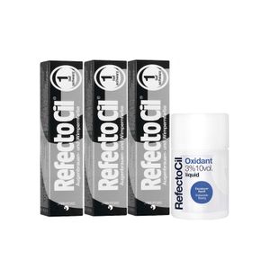 Kit 3 Tinta e 1 Oxidante de Sobrancelhas Refectocil Nº 1 Preto